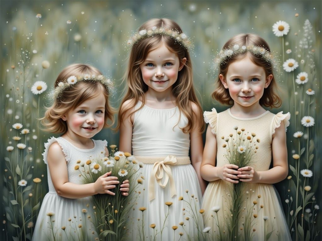 Toddler Siblings Playing in Wildflower Meadow