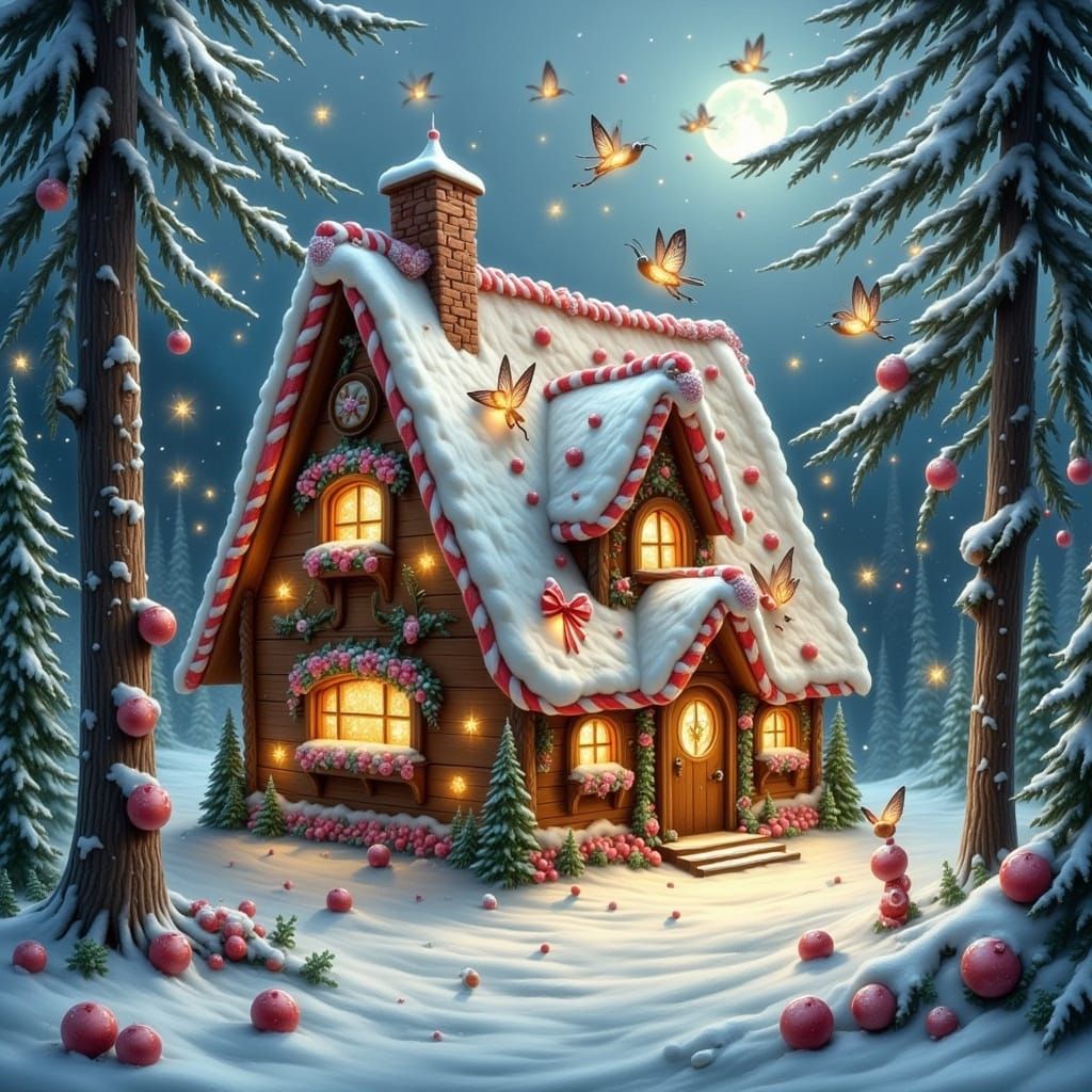 Enchanted Gingerbread House in Snowy Forest
