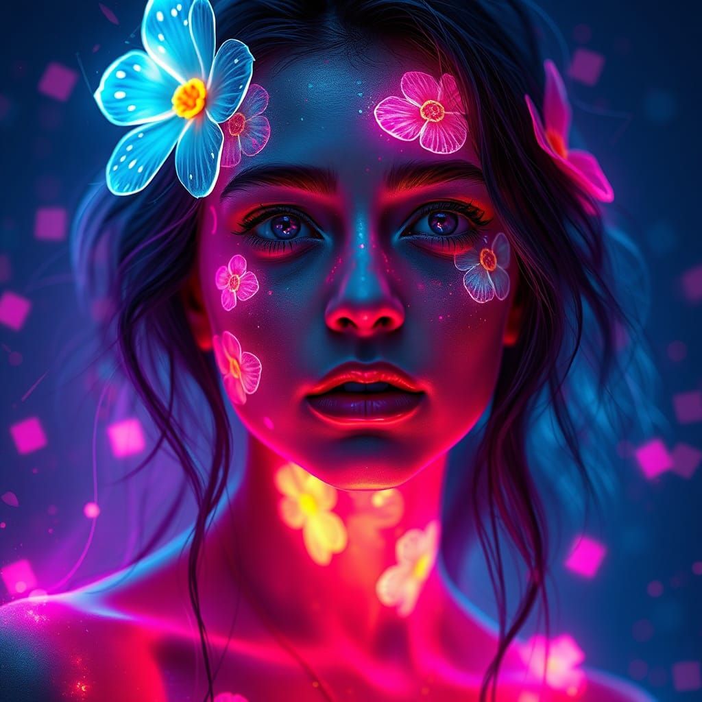 Glowing Floral Portrait in Art Nouveau Style