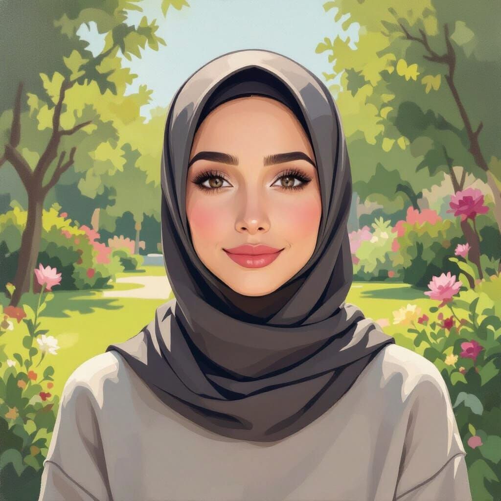 Minimalist Oil Painting of Woman in Hijab