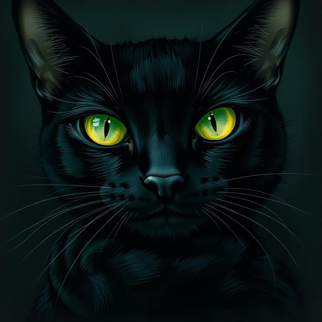 Mysterious Black Cat in Ominous Cyberpunk Haze