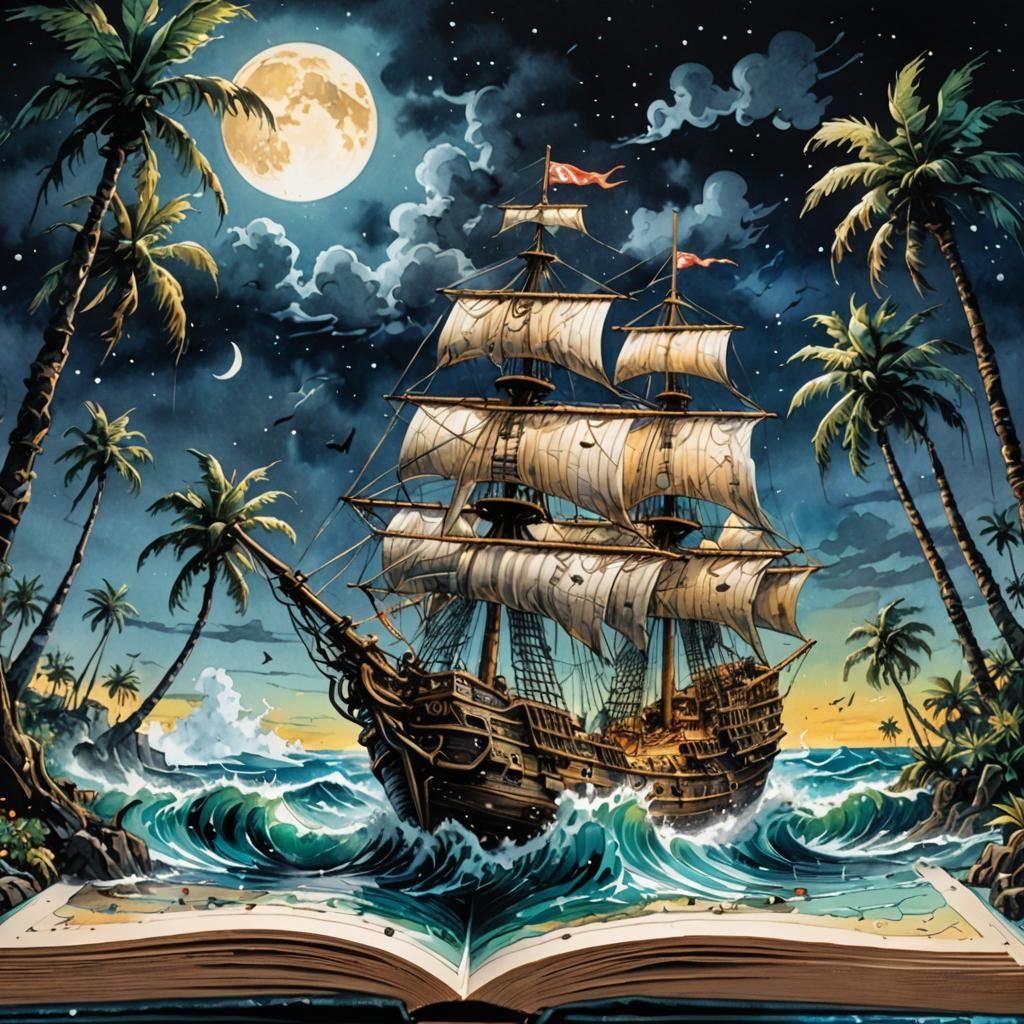 Pirate Galleon Emerges from Popup Book