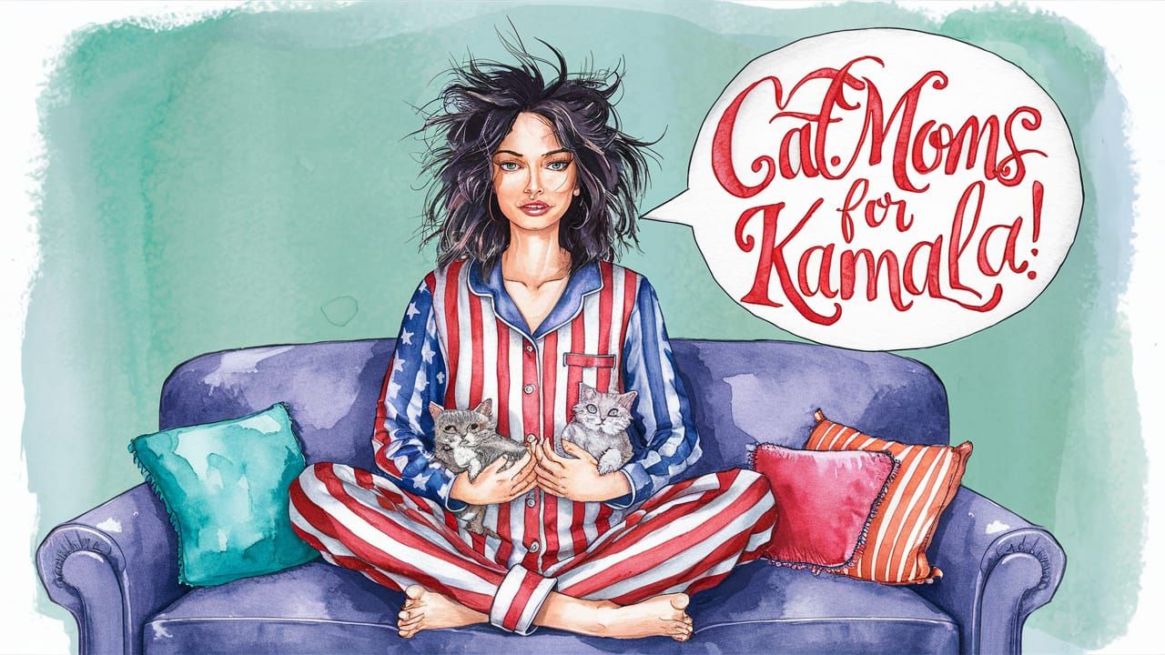 Watercolor of Woman with Kittens and Political Message