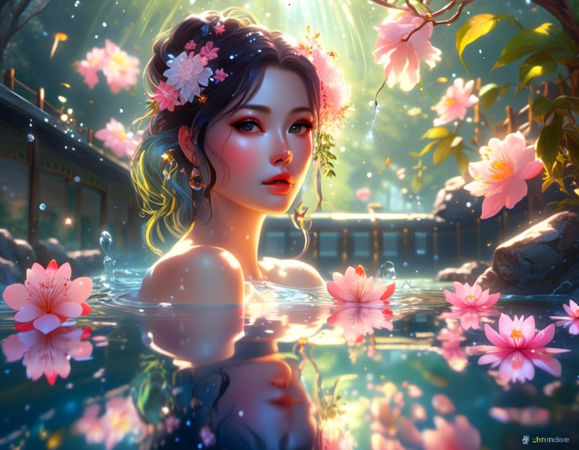 Solarpunk Winter Bathhouse Portrait in Soft Colors