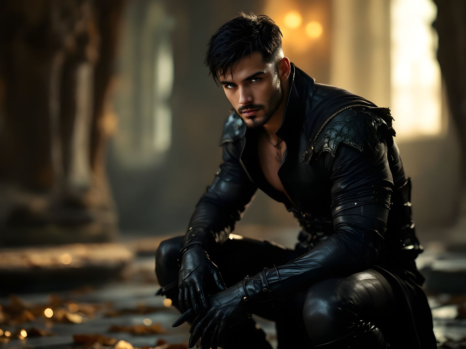 Charming Gothic Warrior in Leather Armor