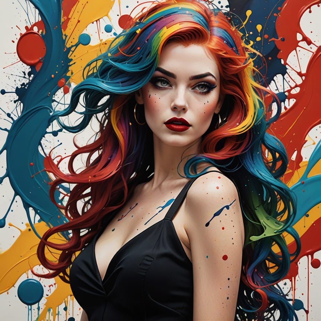 Elegant Trans Woman in Vibrant Colors and Abstract Shapes