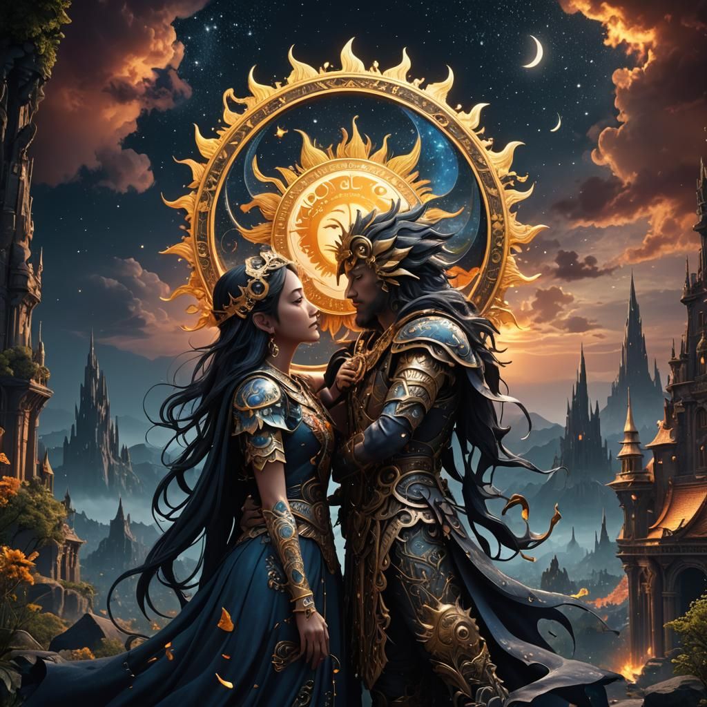 Sun and Moon Kiss: A Fantastical Night Scene