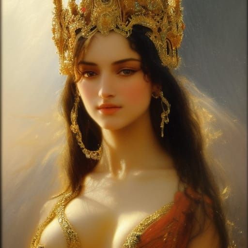 Goddess with Gold Details, Hyperrealistic Oil Painting