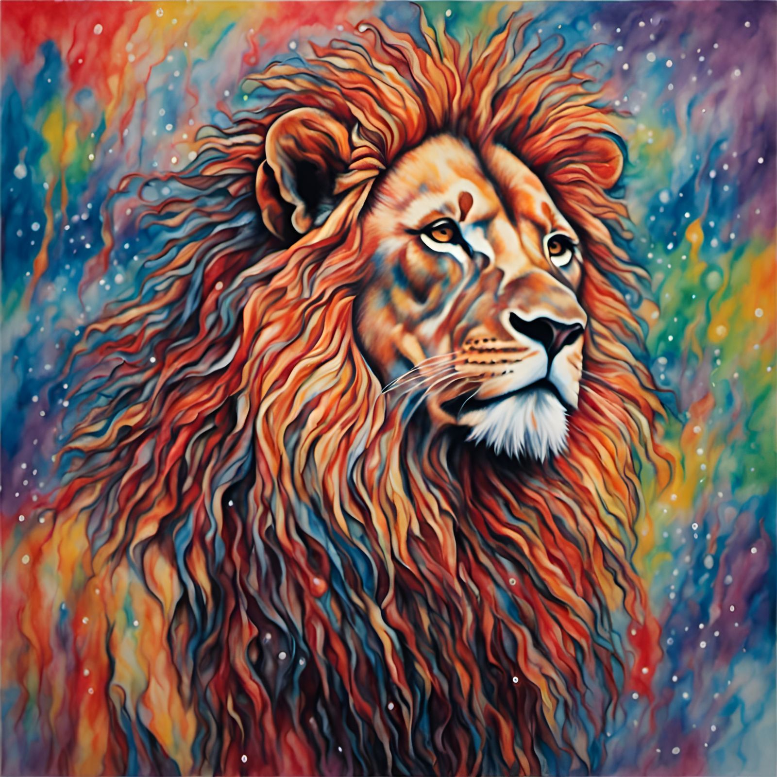 Lion Art in Crayon Wax Style
