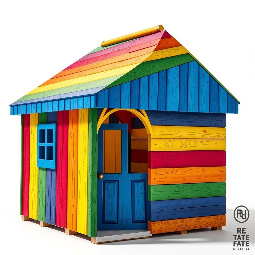 Vibrant Storage Shed with Rainbow Stripes and Blue and Gold ...
