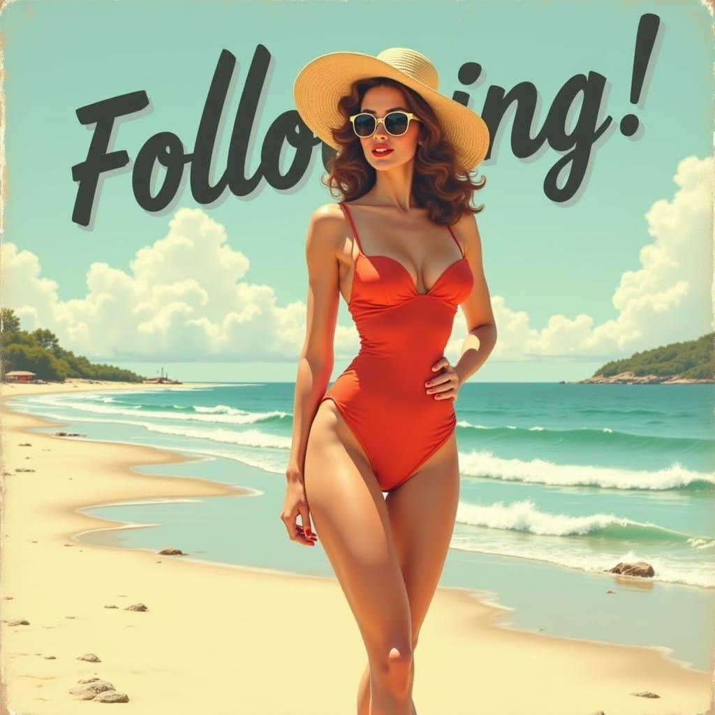 Woman Walking Towards Us on Beach in Summer Attire