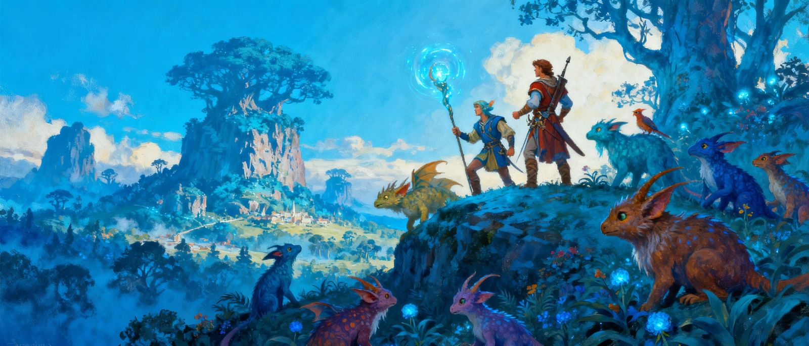 Fantasy Gathering in Blue Art Style