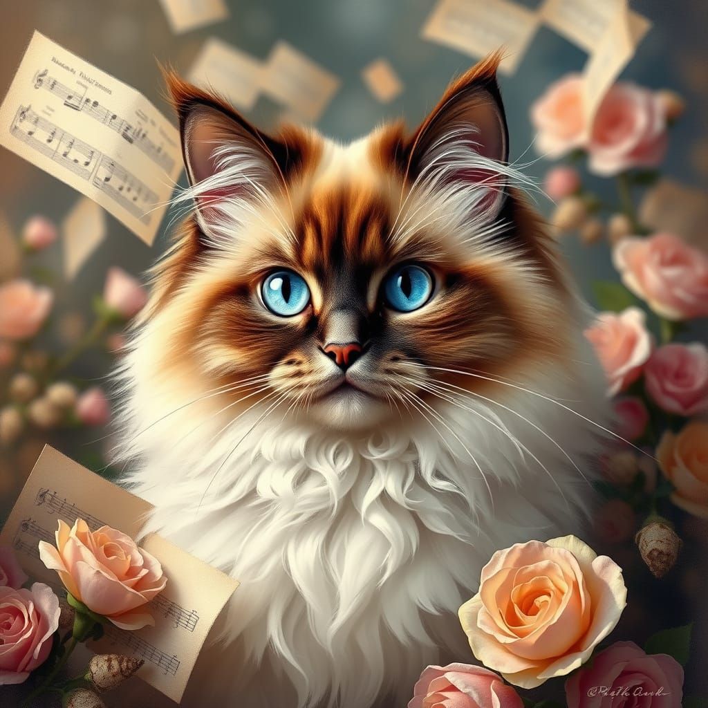 Ragdoll Cat, Flowers,