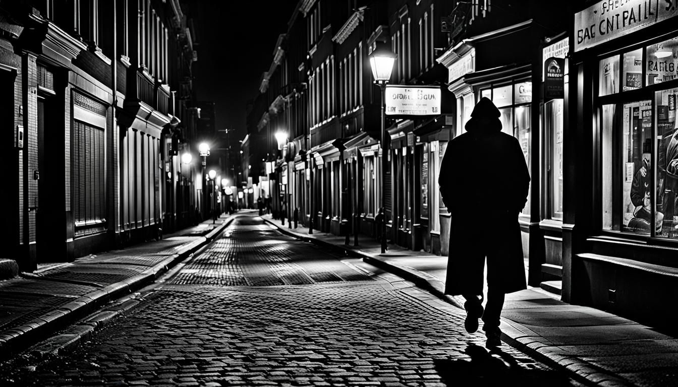 Dark Figure in Shadows on Night Street