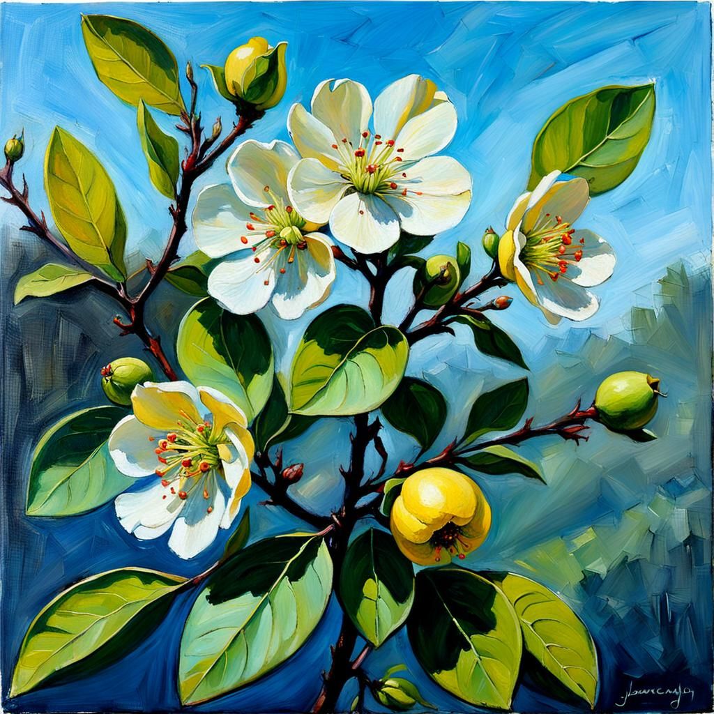 Quince Flower in Oil Painting Style