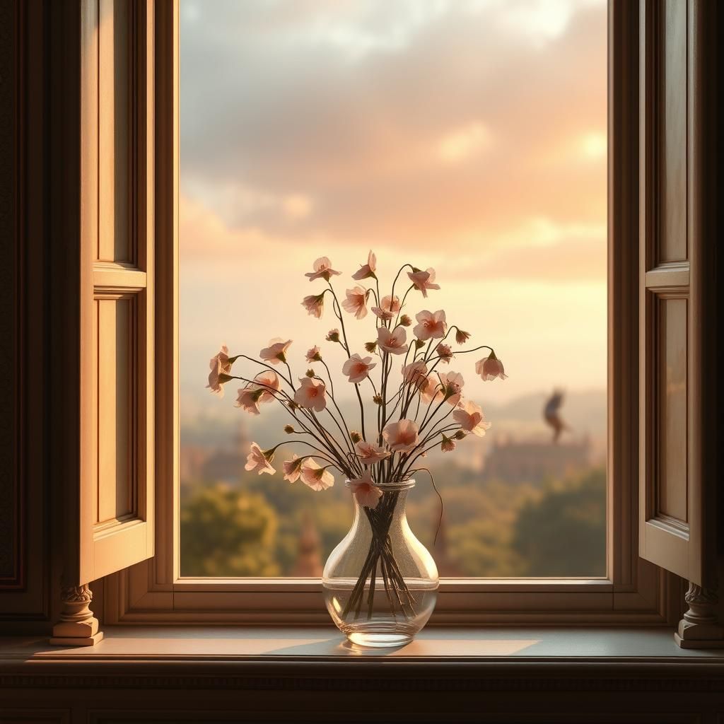 Flowers Wilt in Vase on Neoclassic Windowsill
