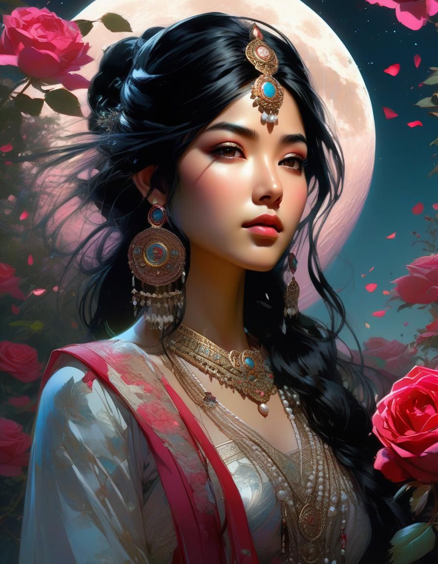 Indian Princess in Rose Garden: Anime Realism