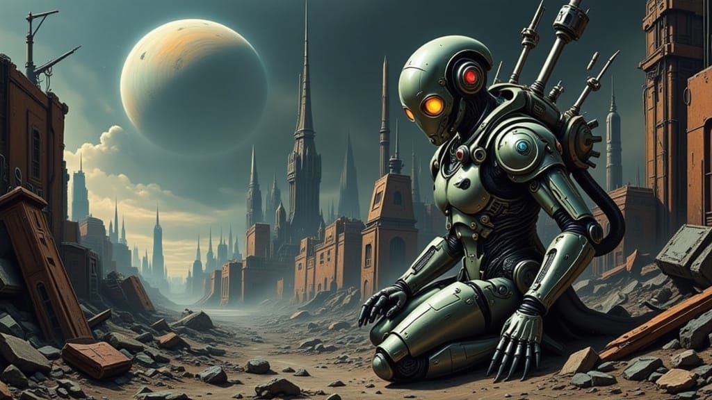 Cyborg Junkyard Operator in Cosmic Orbit