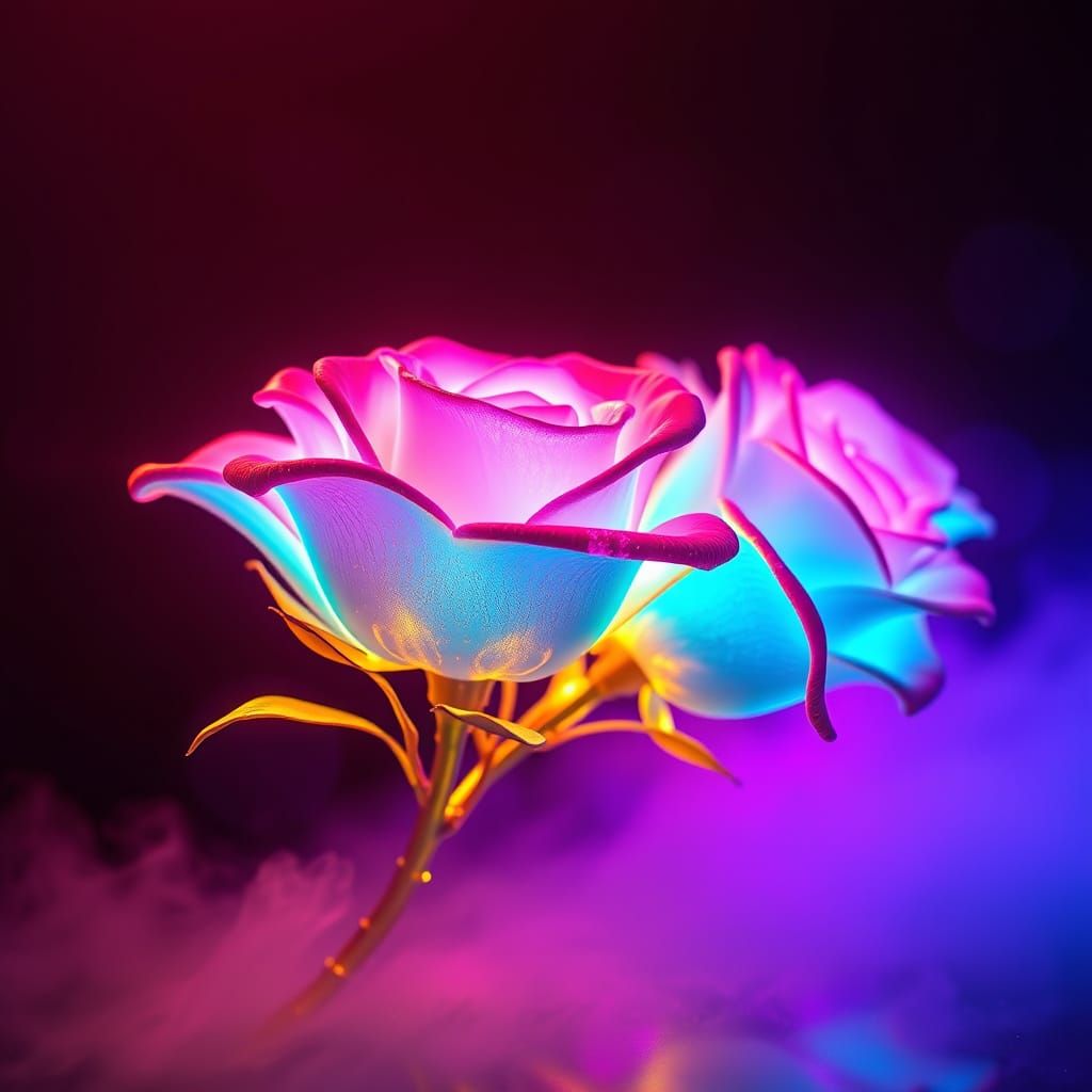 Futuristic Neon Roses of Light in Cyber-Dream Energy