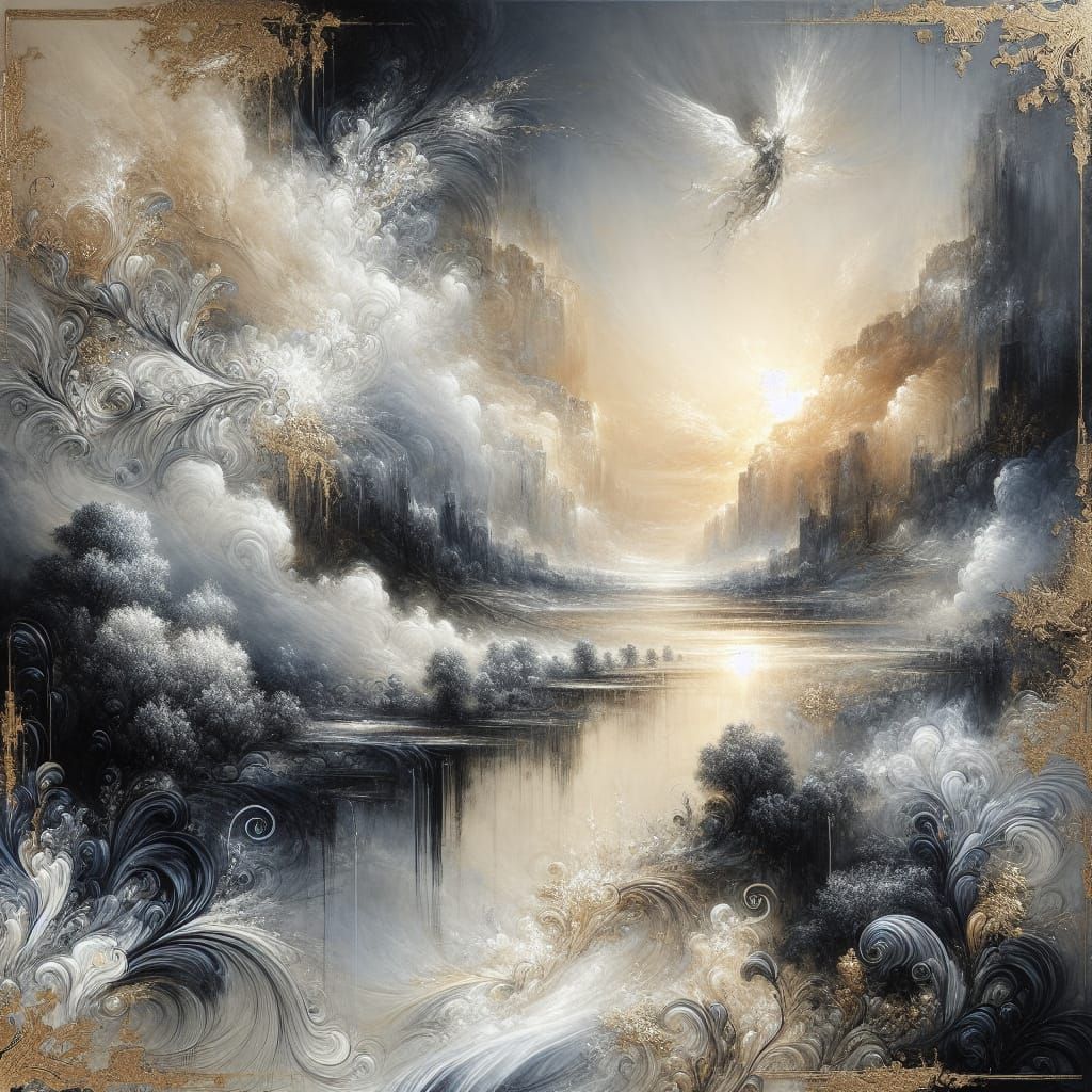 Intricate Oil Painting with Gold Leaf in Hyperrealism