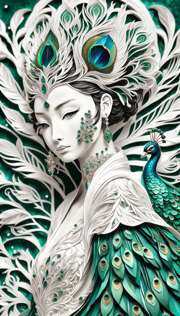 Emerald Crystal Taiwanese Girl Paper Sculpture