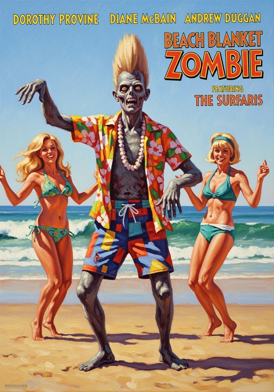Retro Beach Blanket Zombie Movie Poster