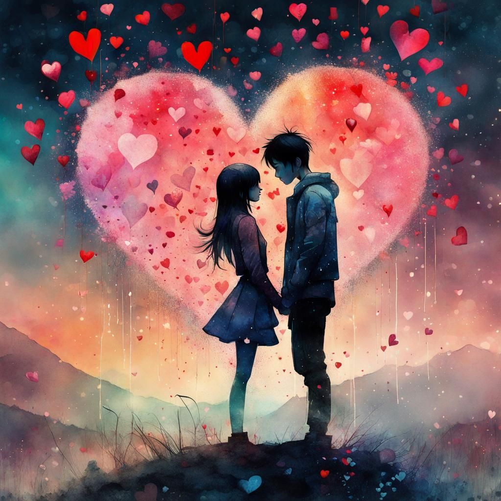 Romantic Watercolor Image of Young Love