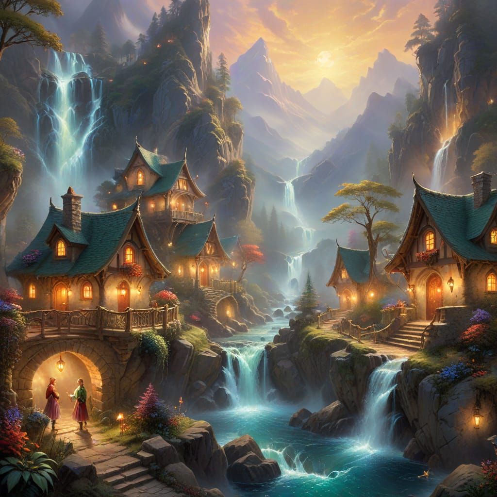 Ethereal Elven Mountain Retreat with Waterfalls