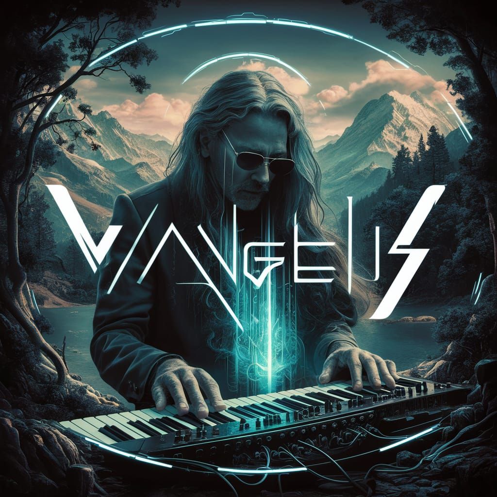 Futuristic Synthesizer Player in Breathtaking Landscape