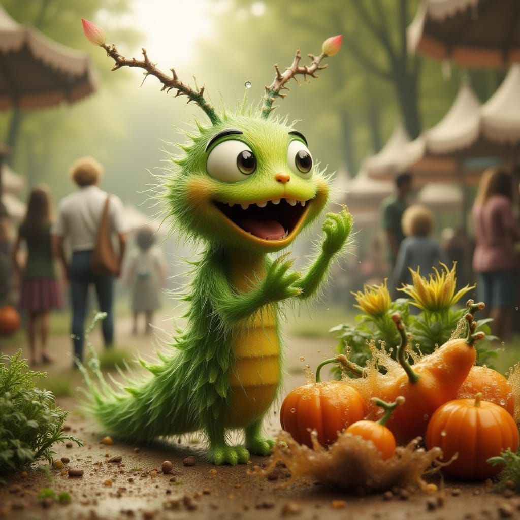 Excited Caterpillar Deciding on Food, Fluid Art