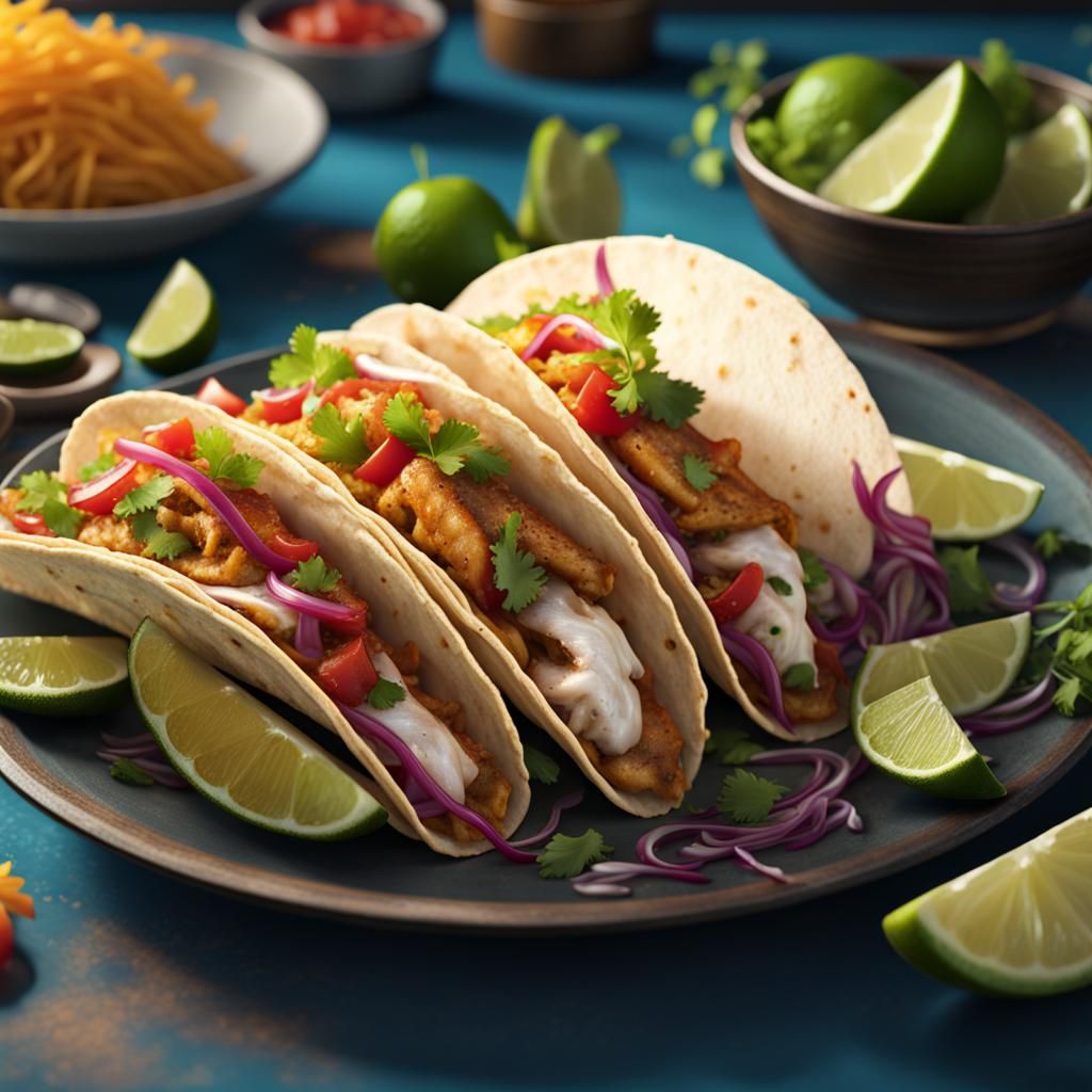 Delicious Fish Tacos in Detailed Matte Painting Style
