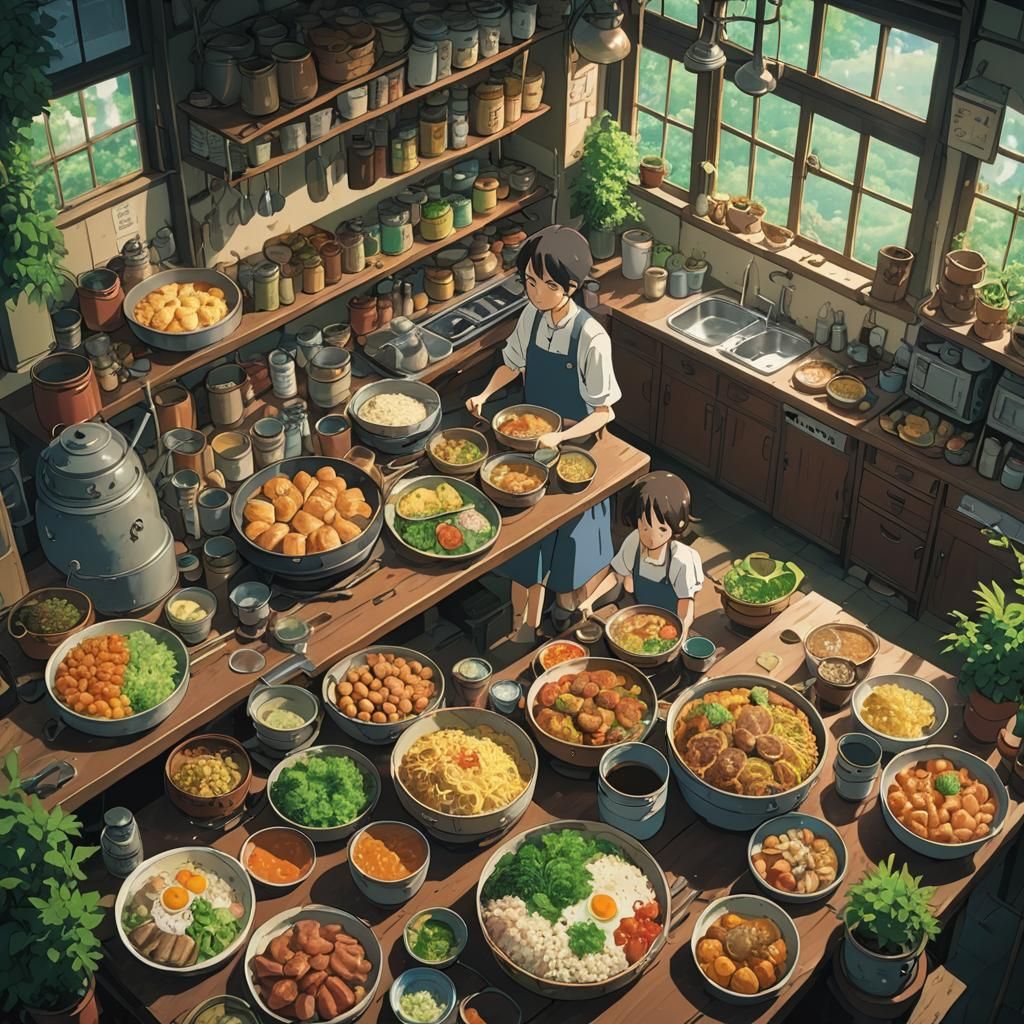 Heartwarming Anime Scene in Studio Ghibli Style