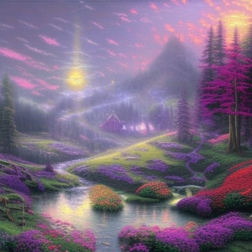 Ethereal Midnight Sun Fantasy Landscape