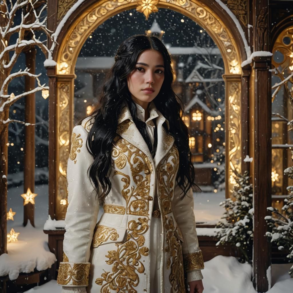 Jugendstil Girl in Snowy Christmas Setting