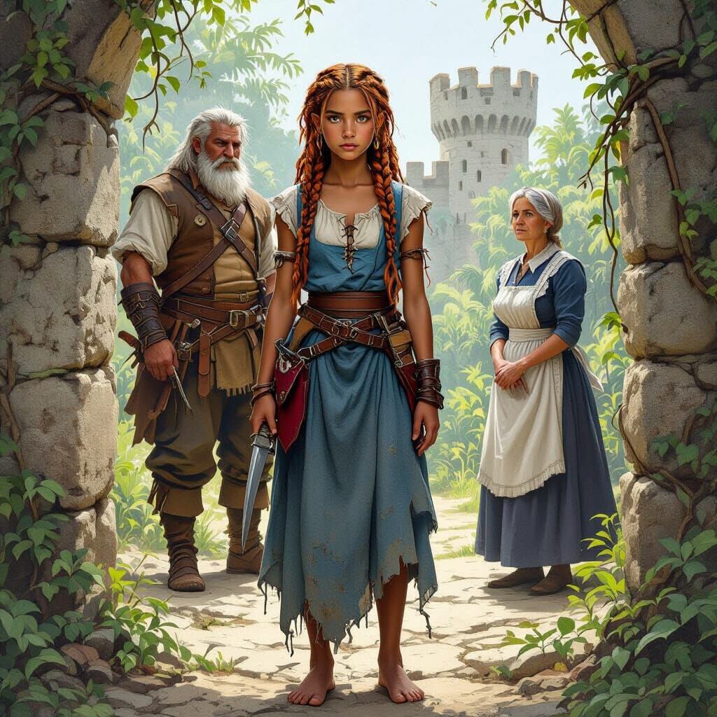 Servant Girl with Copper Braids in Realistic Style