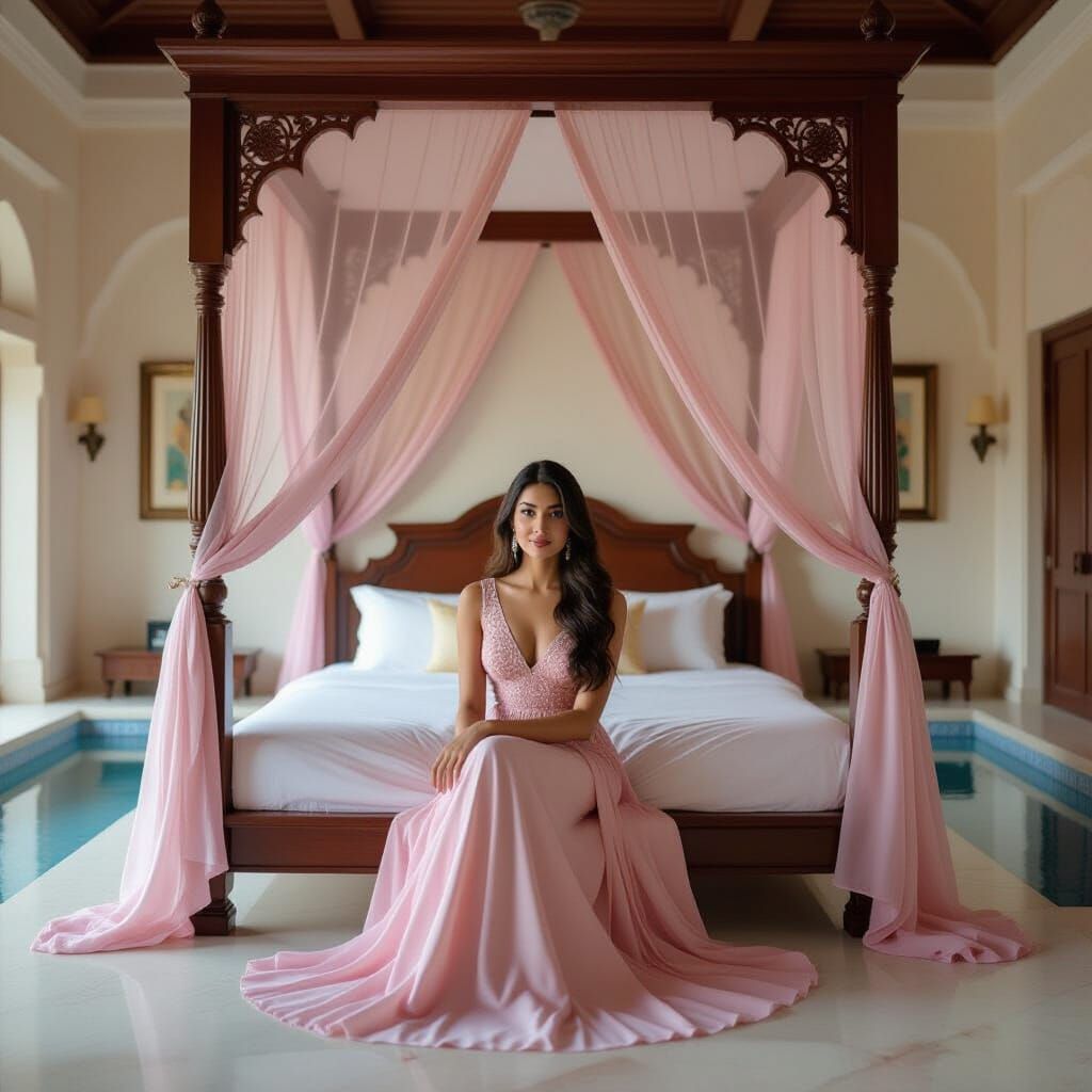 Elegant Woman on Royal Bed in Ultra-Realistic Style