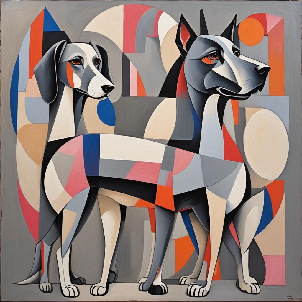 Geometric Dog in Abstract Acrylic Painting