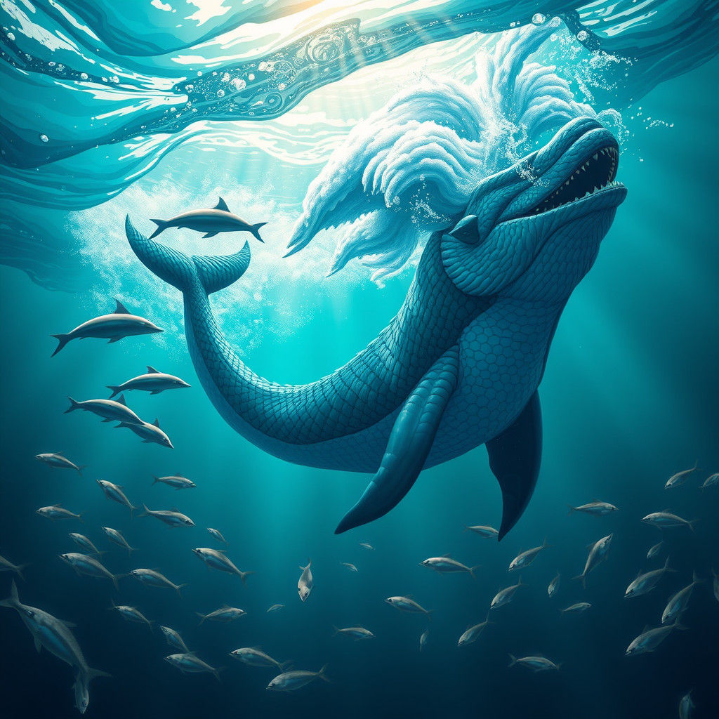 Taniwha and Dolphins in Turquoise Waters