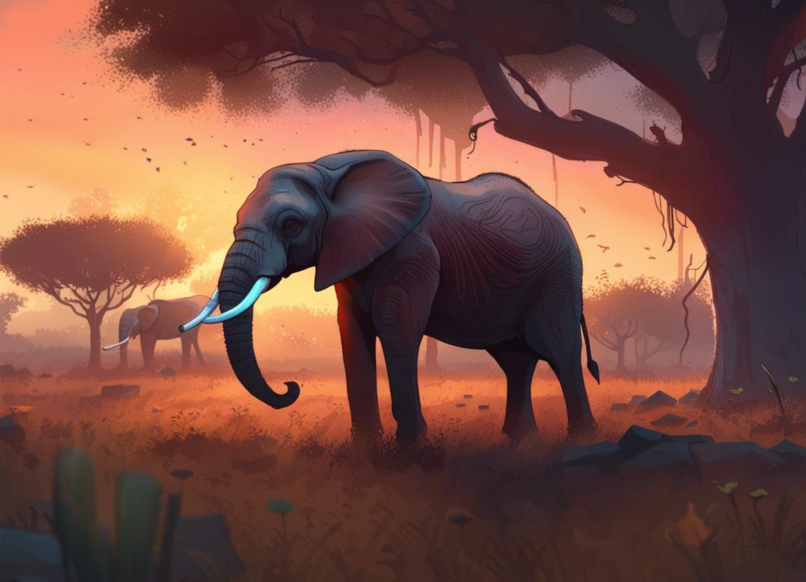 Majestic African Elephant at Sunset: Storybook Style