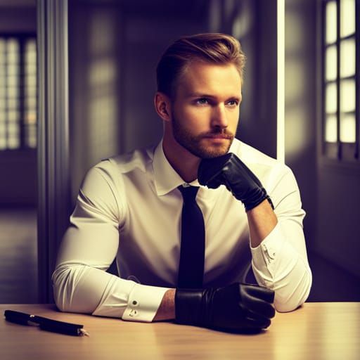 Contemplative Man with Gloves at Sunset