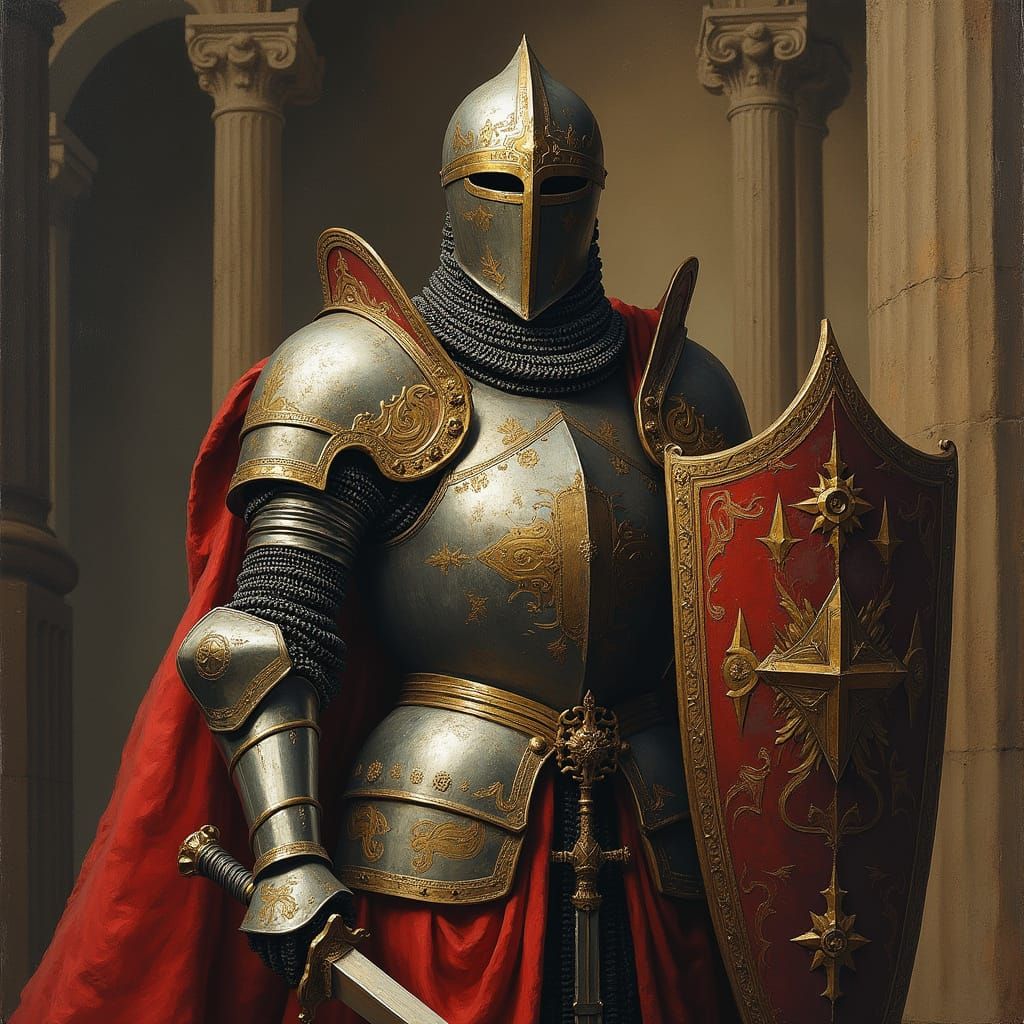 Gothic Knight in Ornate Armor with Sword
