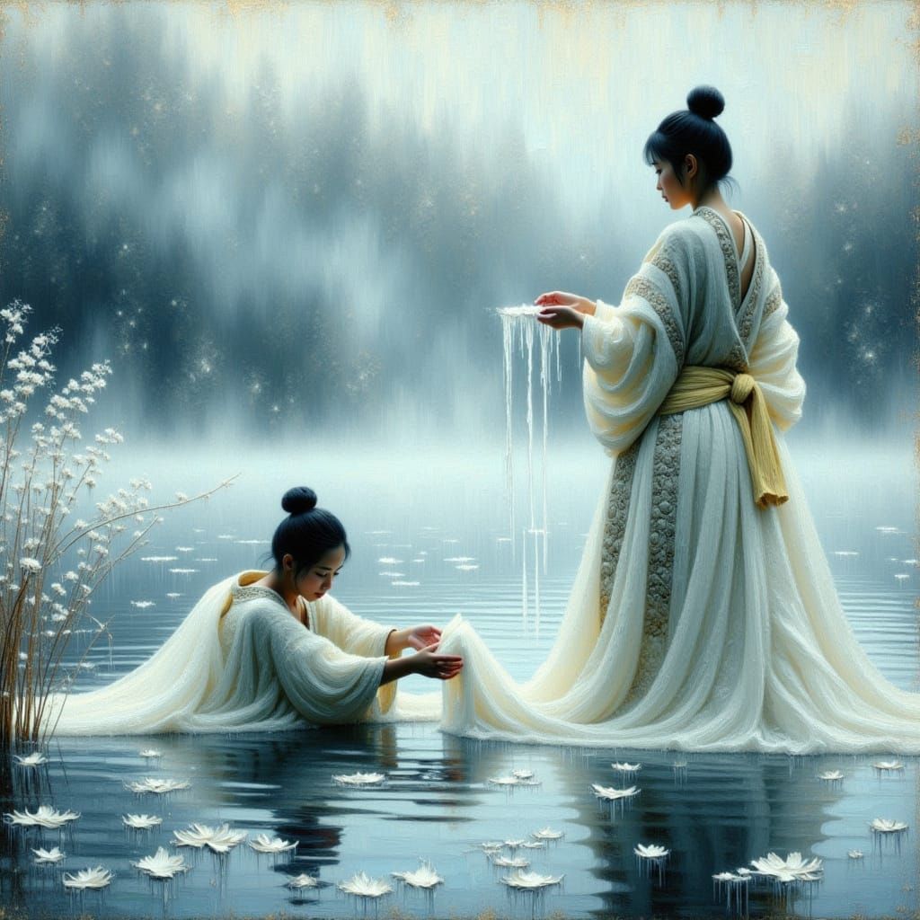 Serene Lake Scene in Dreamy Chinese Ink Style