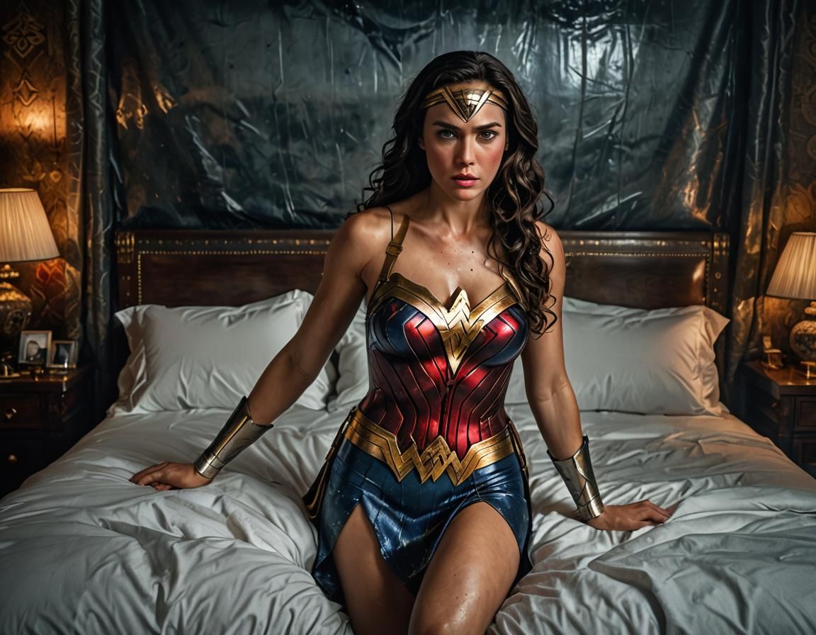 Hyperrealistic Portrait of Wonder Woman in Wet Dress