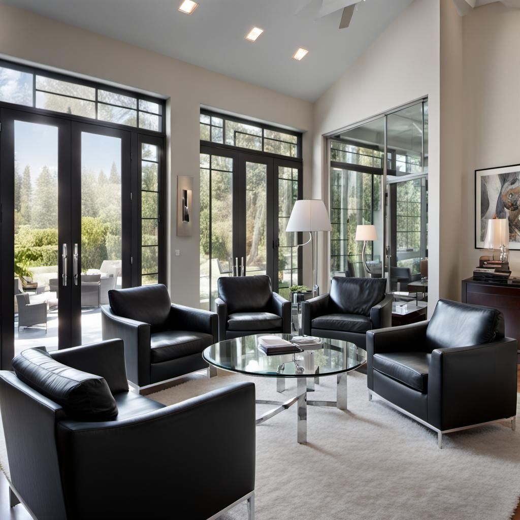 Contemporary Light-Filled Study with Chrome Furniture