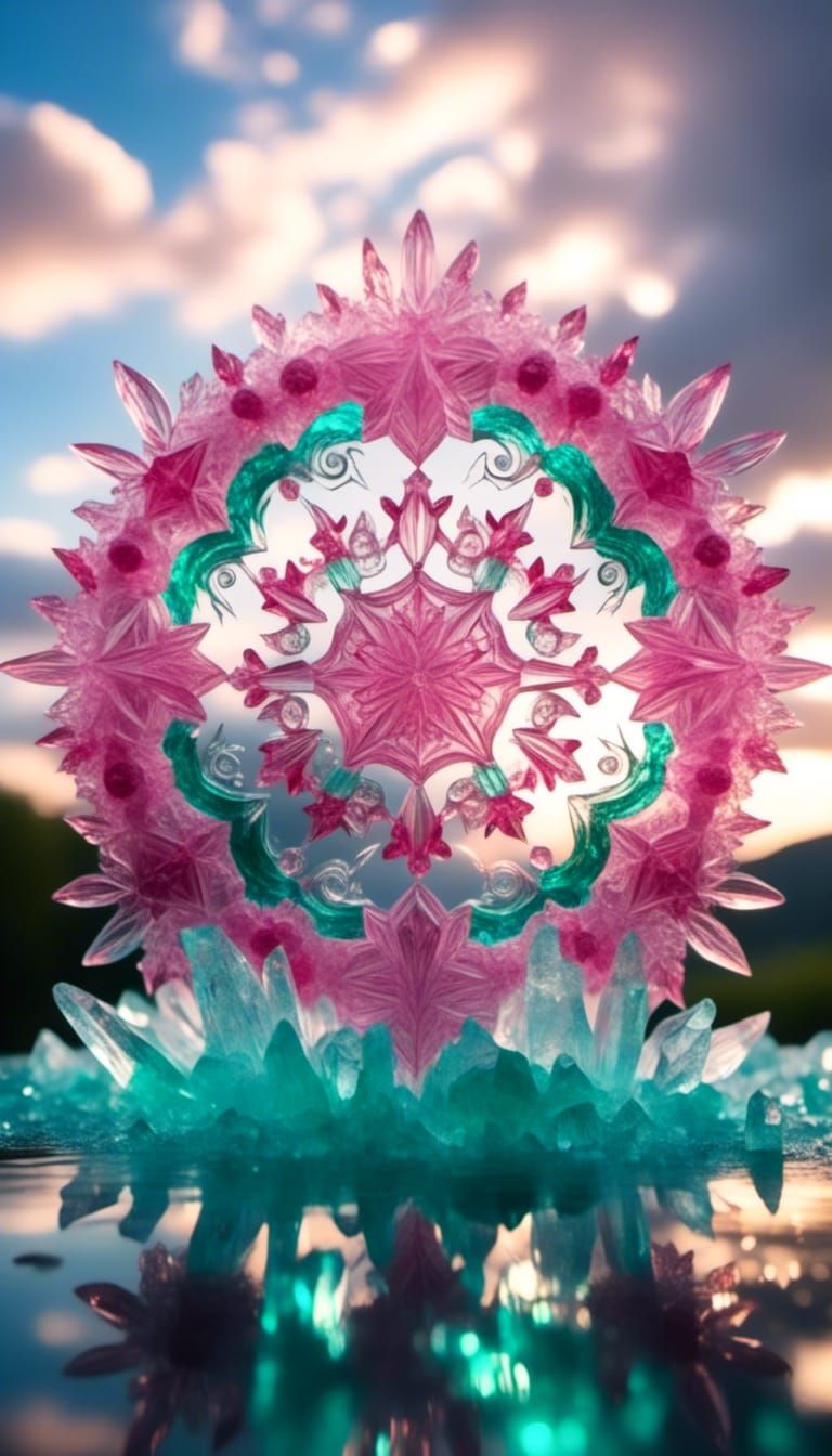 Pink Crystal Mandala with Lightning and Divine Sky