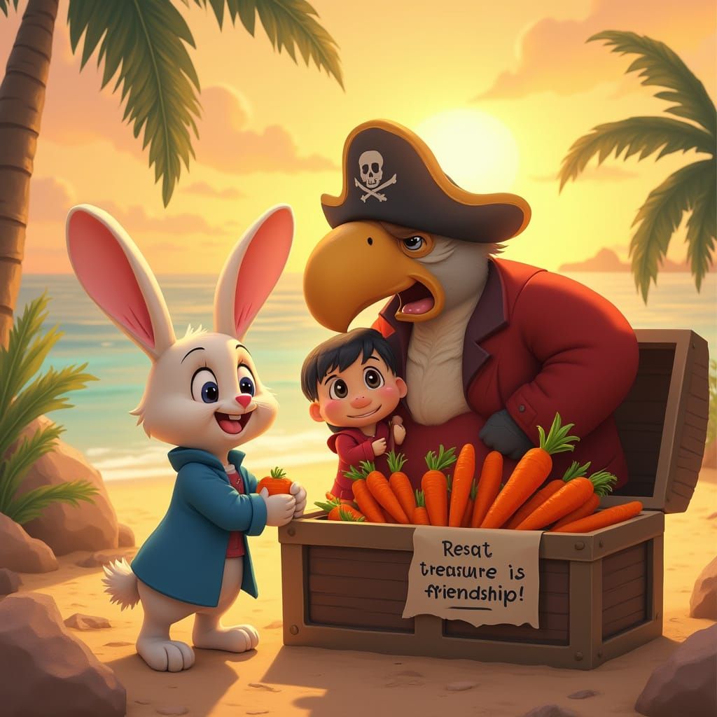 Sunlit Beach Friendship: A Pixar-Style Finale