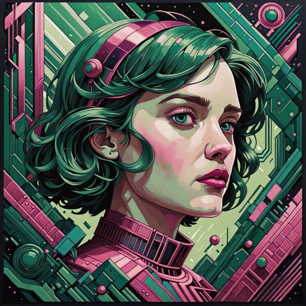 Abstract Portrait in Gouache with Art Deco Elements