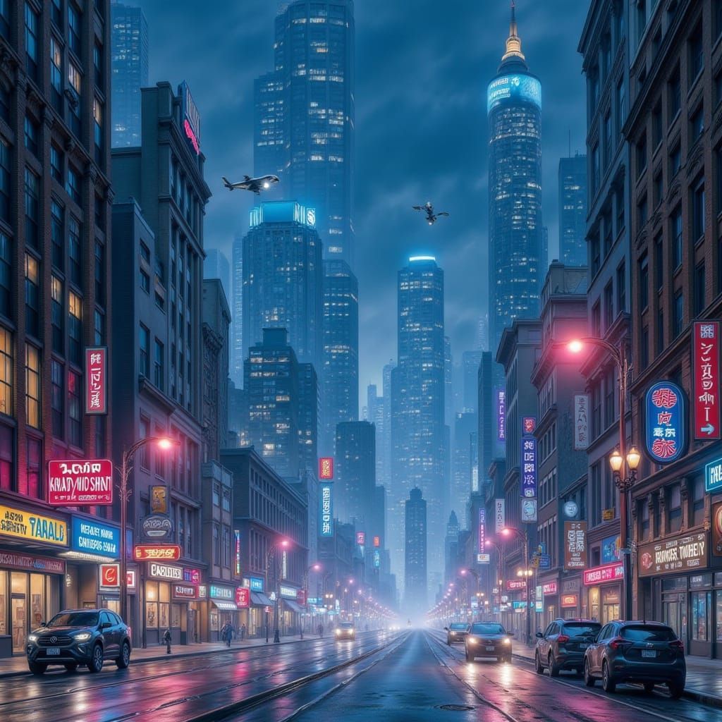 Futuristic Cityscape at Night, Digital Matte Painting