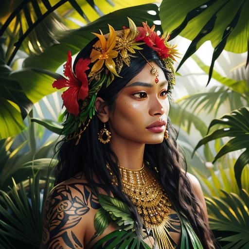 Tahitian Woman in Golden Light with Tattoos