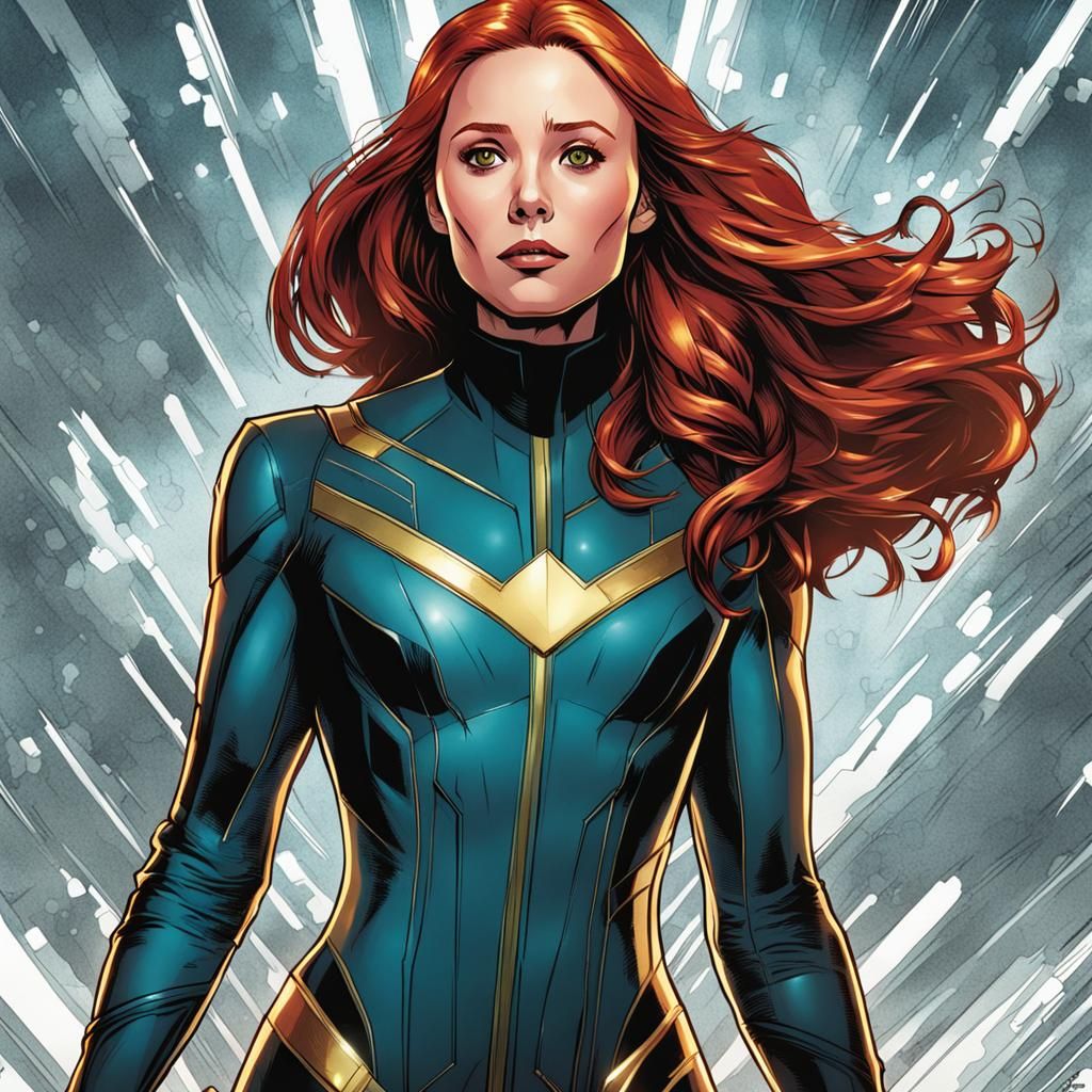 Elizabeth Olsen as Jean Grey in Comic Book Style